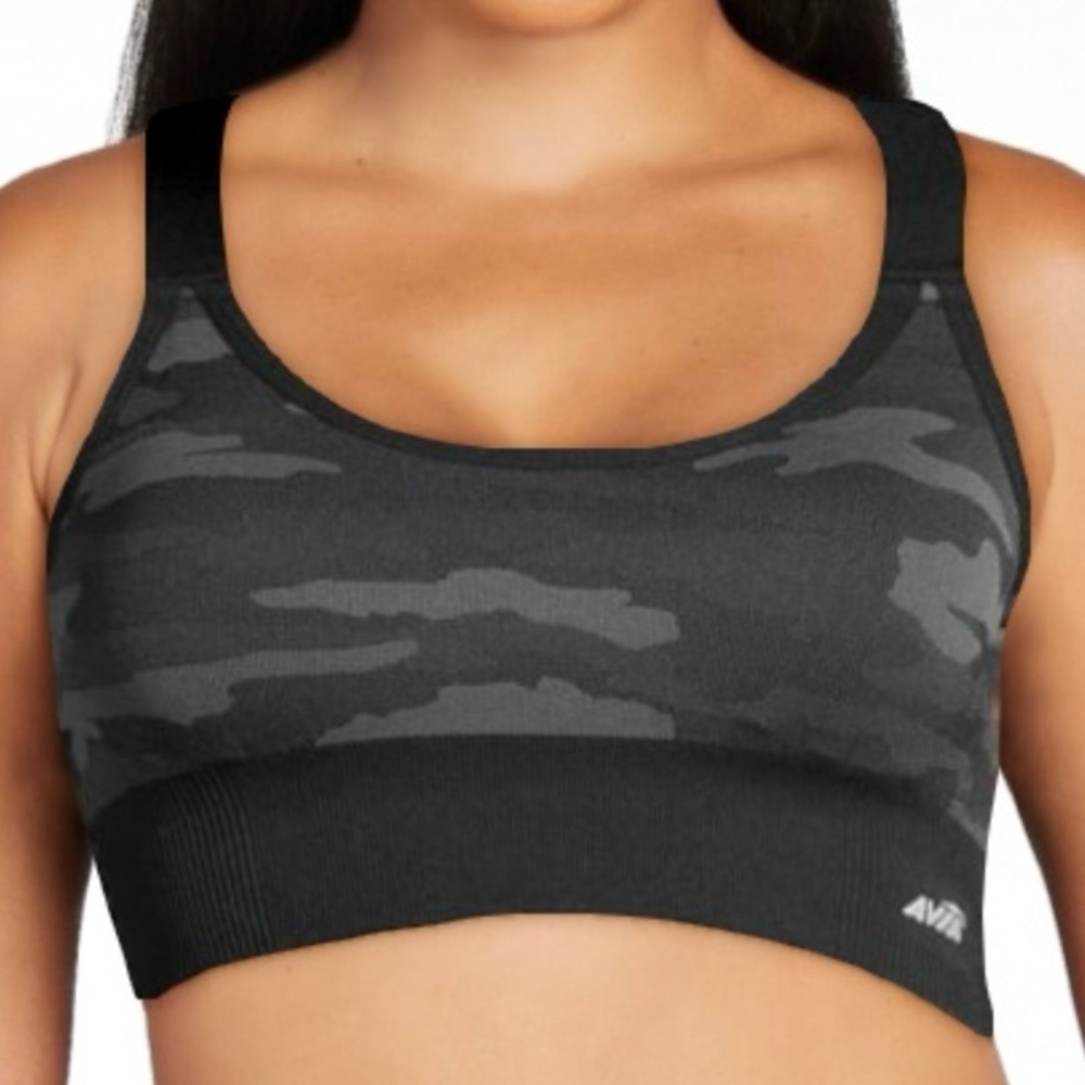 Avia Seamless Moisture-Wicking Keyhole Back Black Camo Sports Bra Sz XL EUC Gym
